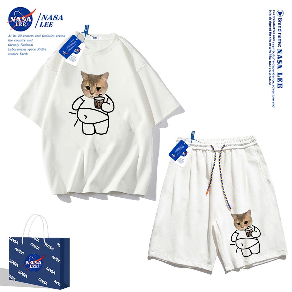 Áo thun ngắn tay Nasa phiên bản rộng mùa hè 2025 cho nam, quần short cotton, phong cách thể thao giản dị, phù hợp cho cả nam và nữ, phong cách đơn giản.