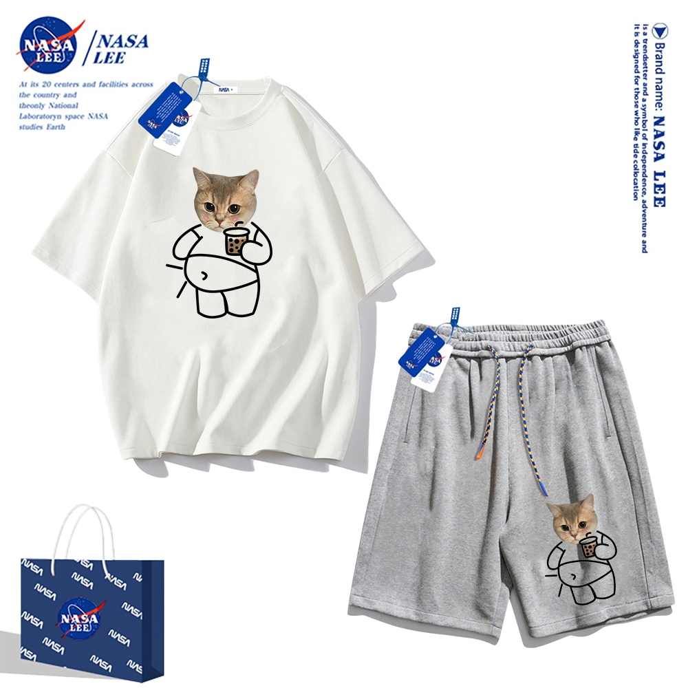 Áo thun ngắn tay Nasa phiên bản rộng mùa hè 2025 cho nam, quần short cotton, phong cách thể thao giản dị, phù hợp cho cả nam và nữ, phong cách đơn giản.