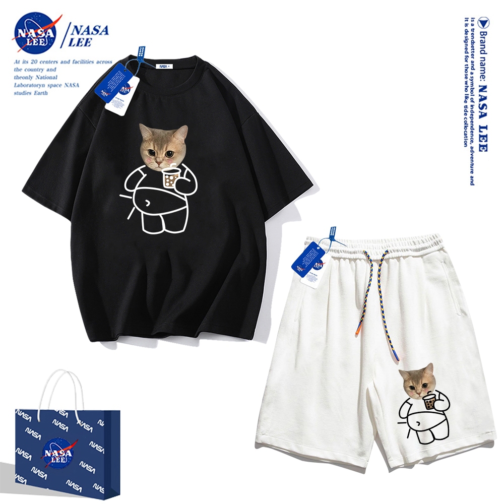 Áo thun ngắn tay Nasa phiên bản rộng mùa hè 2025 cho nam, quần short cotton, phong cách thể thao giản dị, phù hợp cho cả nam và nữ, phong cách đơn giản.