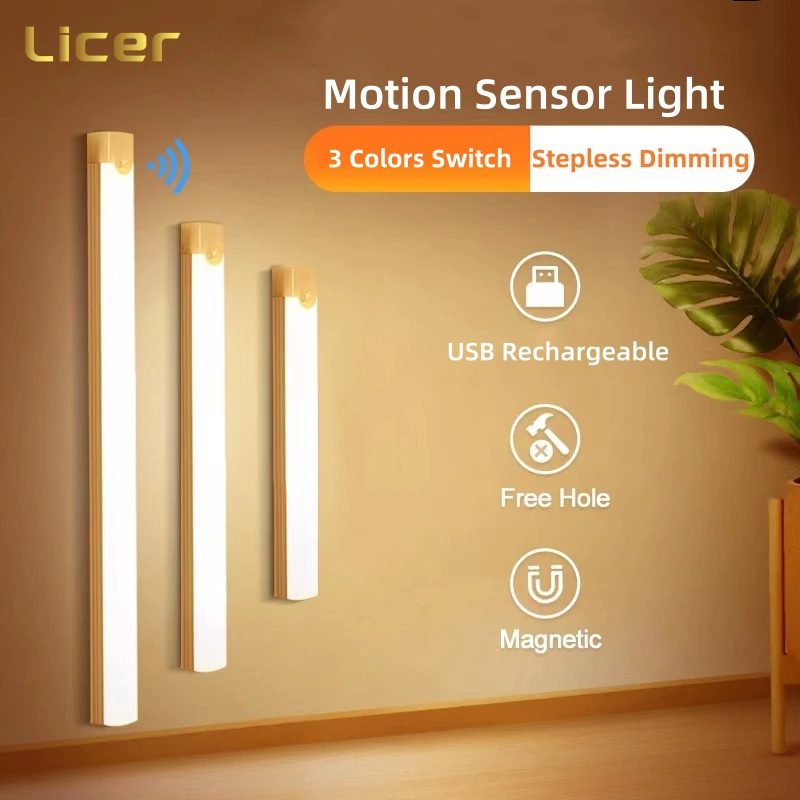 Licer Cảm Biến Chuyển Động Đèn LED 3 Màu Vô Cấp Làm Mờ Đa Năng Đèn Khẩn Cấp Di Động Sạc Tủ Đèn Tủ Quần Áo Ngủ | BigBuy360 - bigbuy360.vn