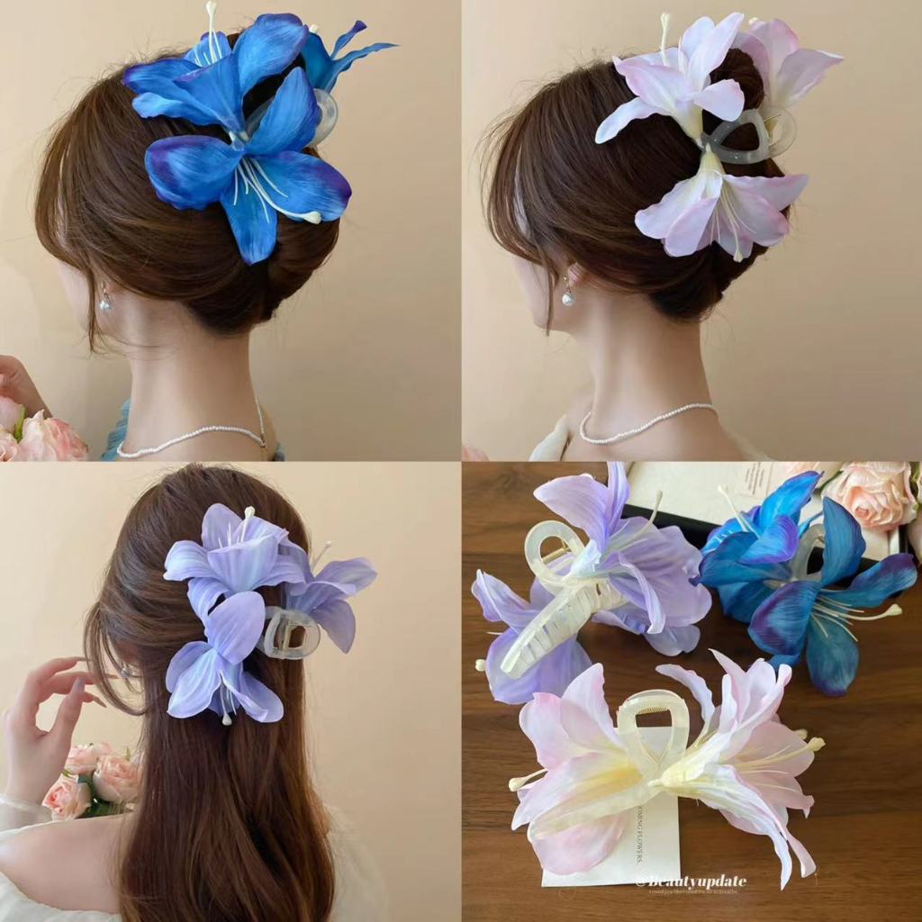 Nhỏ tươi mô phỏng hoa huệ kẹp tóc phía sau đầu tóc cá mập kẹp bầu không khí nhẹ nhàng và đẹp phụ kiện tóc