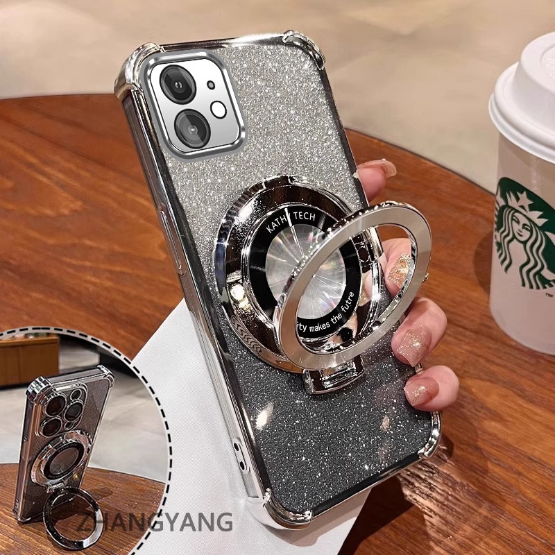 Ốp Lưng Cho iPhone 11 iPhone 11 Pro iPhone 11 Pro Max Ốp Điện Thoại Mạ Điện Bốn Góc Chống Rơi Thẩm Mỹ Giấy Lấp Lánh Thiết Kế Mới Giá Đỡ Điện Thoại TPU Mềm