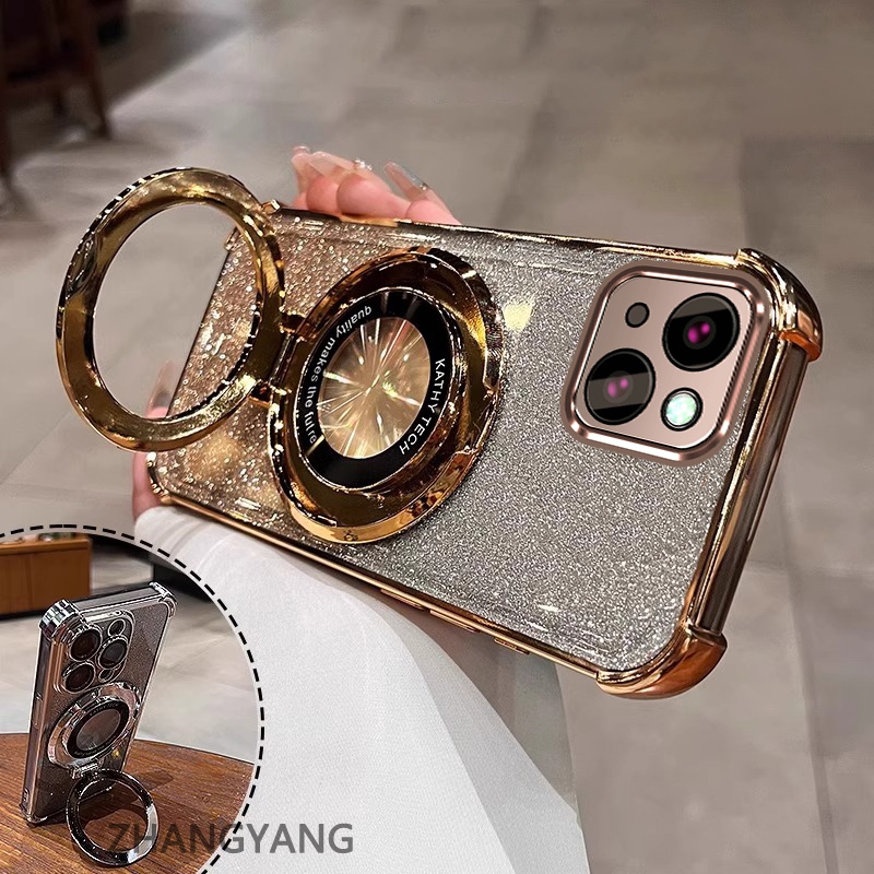 Ốp Lưng Cho iPhone 13 iPhone 13 Pro iPhone 13 Pro Max Bốn Góc Chống Rơi Mạ Điện Ốp Điện Thoại Thẩm Mỹ Giấy Lấp Lánh Thiết Kế Mới Giá Đỡ Điện Thoại TPU Mềm