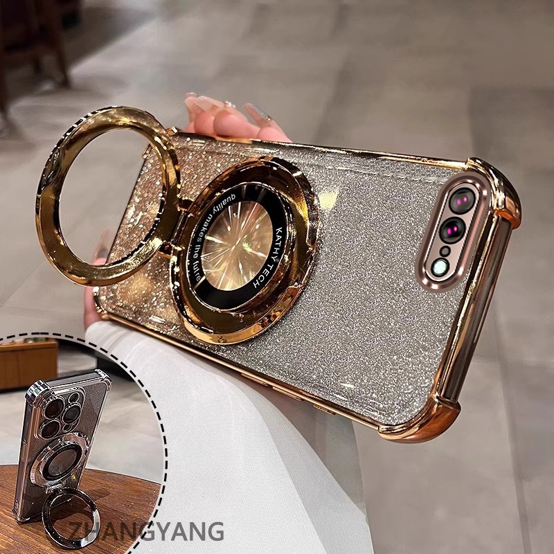 Ốp Lưng Cho iPhone 7 Plus iPhone 8 Plus Bốn Góc Chống Rơi Mạ Điện Ốp Lưng Điện Thoại Thẩm Mỹ Lấp Lánh Giấy Thiết Kế Mới Giá Đỡ Điện Thoại TPU Mềm