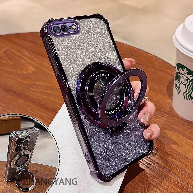 Ốp Lưng Cho iPhone 7 Plus iPhone 8 Plus Bốn Góc Chống Rơi Mạ Điện Ốp Lưng Điện Thoại Thẩm Mỹ Lấp Lánh Giấy Thiết Kế Mới Giá Đỡ Điện Thoại TPU Mềm