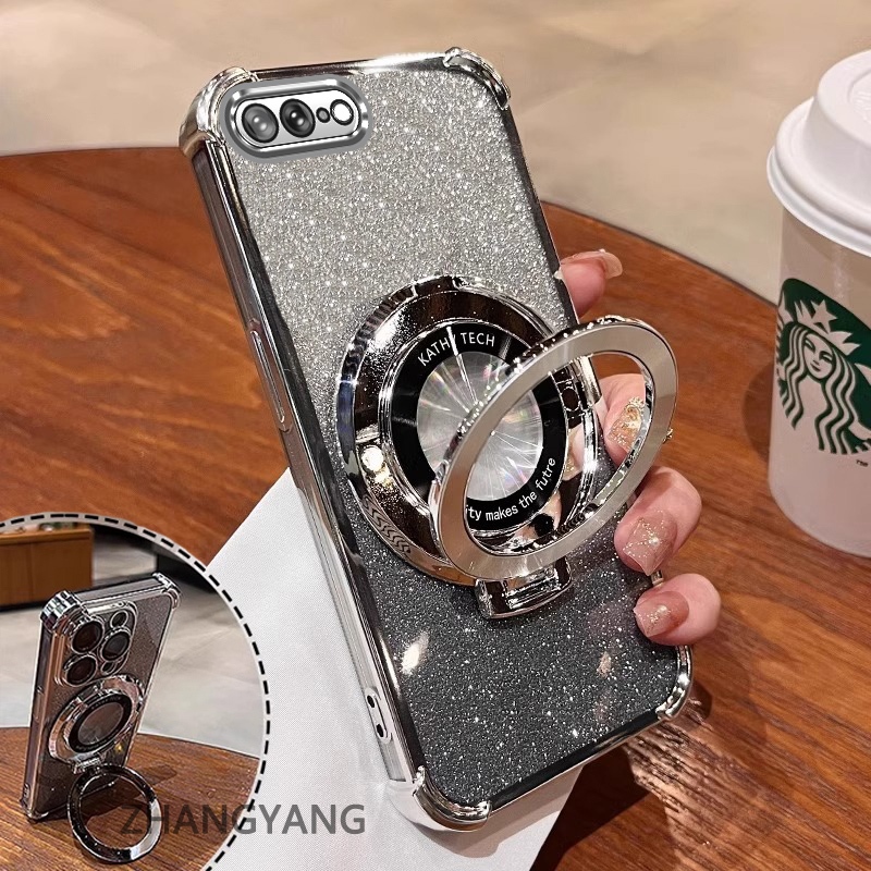 Ốp Lưng Cho iPhone 7 Plus iPhone 8 Plus Bốn Góc Chống Rơi Mạ Điện Ốp Lưng Điện Thoại Thẩm Mỹ Lấp Lánh Giấy Thiết Kế Mới Giá Đỡ Điện Thoại TPU Mềm