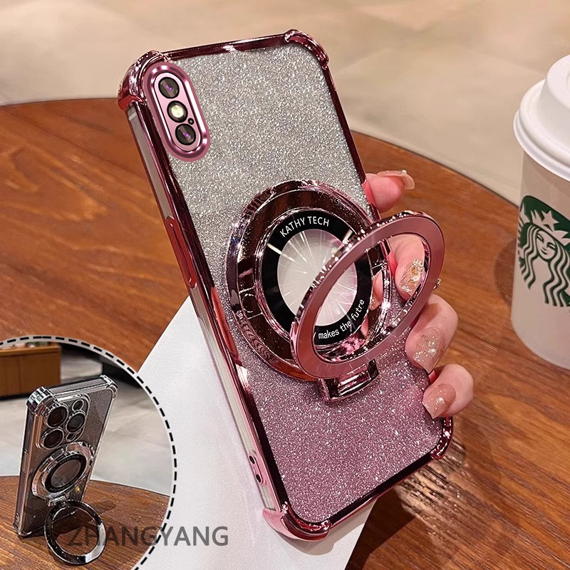 Ốp Lưng Cho iPhone X Xs Xr Xs Max Bốn Góc Chống Rơi Mạ Điện Thoại Thẩm Mỹ Giấy Lấp Lánh Thiết Kế Mới Giá Đỡ Điện Thoại TPU Mềm case