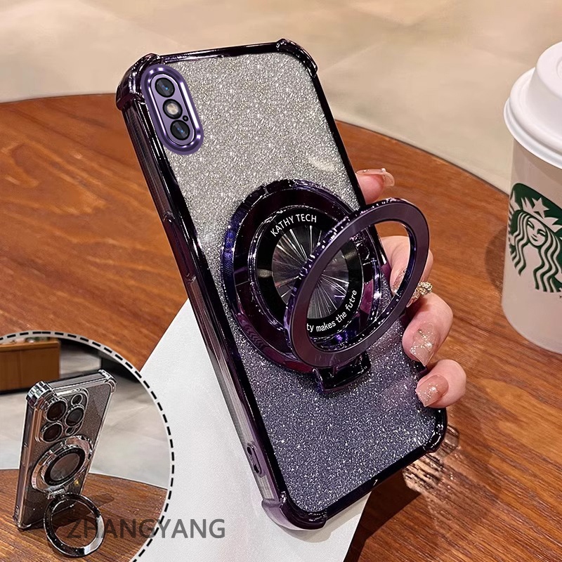 Ốp Lưng Cho iPhone X Xs Xr Xs Max Bốn Góc Chống Rơi Mạ Điện Thoại Thẩm Mỹ Giấy Lấp Lánh Thiết Kế Mới Giá Đỡ Điện Thoại TPU Mềm case