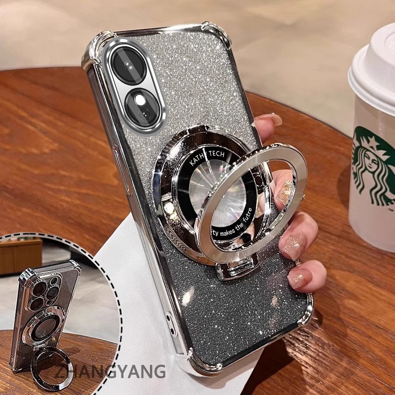 Ốp Lưng Cho OPPO A18 A38 A17 A17K A60 Ốp Điện Thoại Mạ Điện Bốn Góc Chống Rơi Thẩm Mỹ Giấy Lấp Lánh Thiết Kế Mới Giá Đỡ Điện Thoại TPU Mềm