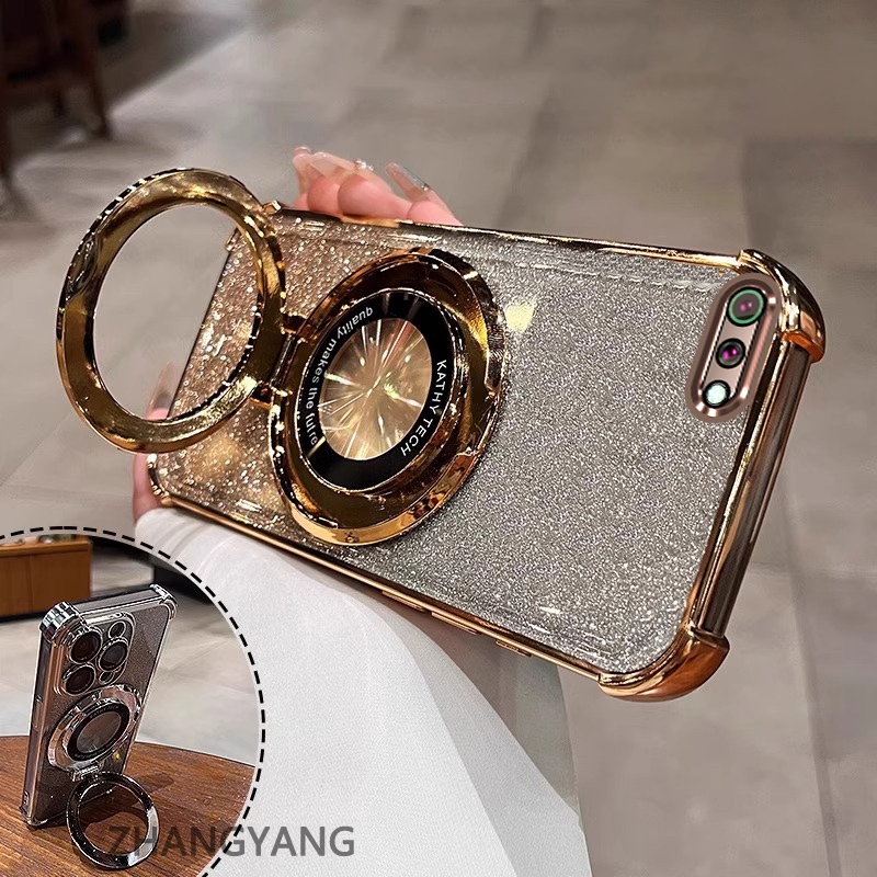 Ốp Lưng Cho OPPO A3S A12e A1k Ốp Điện Thoại Mạ Điện Bốn Góc Chống Rơi Thẩm Mỹ Giấy Lấp Lánh Thiết Kế Mới Giá Đỡ Điện Thoại TPU Mềm