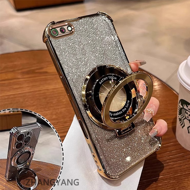 Ốp Lưng Cho OPPO A3S A12e A1k Ốp Điện Thoại Mạ Điện Bốn Góc Chống Rơi Thẩm Mỹ Giấy Lấp Lánh Thiết Kế Mới Giá Đỡ Điện Thoại TPU Mềm