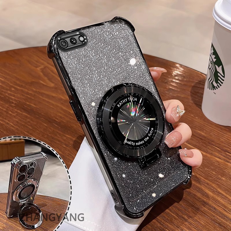 Ốp Lưng Cho OPPO A3S A12e A1k Ốp Điện Thoại Mạ Điện Bốn Góc Chống Rơi Thẩm Mỹ Giấy Lấp Lánh Thiết Kế Mới Giá Đỡ Điện Thoại TPU Mềm