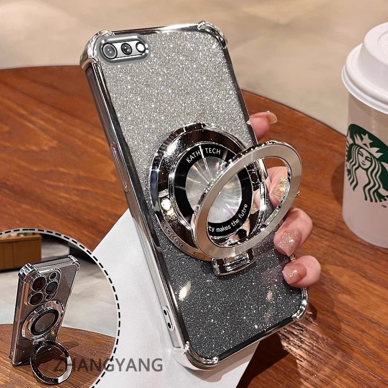 Ốp Lưng Cho OPPO A3S A12e A1k Ốp Điện Thoại Mạ Điện Bốn Góc Chống Rơi Thẩm Mỹ Giấy Lấp Lánh Thiết Kế Mới Giá Đỡ Điện Thoại TPU Mềm
