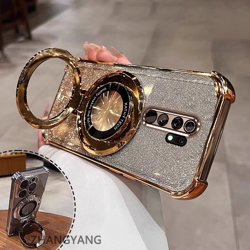 Ốp Lưng Cho OPPO A5 2020 A9 2020 Ốp Điện Thoại Mạ Điện Bốn Góc Chống Rơi Thẩm Mỹ Giấy Lấp Lánh Thiết Kế Mới Giá Đỡ Điện Thoại TPU Mềm