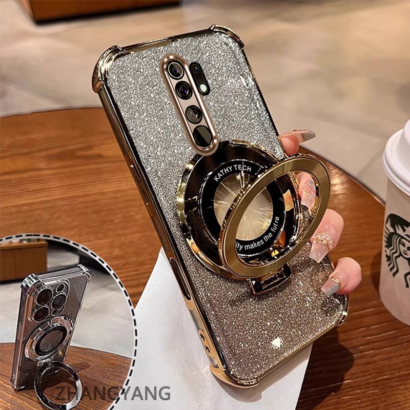 Ốp Lưng Cho OPPO A5 2020 A9 2020 Ốp Điện Thoại Mạ Điện Bốn Góc Chống Rơi Thẩm Mỹ Giấy Lấp Lánh Thiết Kế Mới Giá Đỡ Điện Thoại TPU Mềm