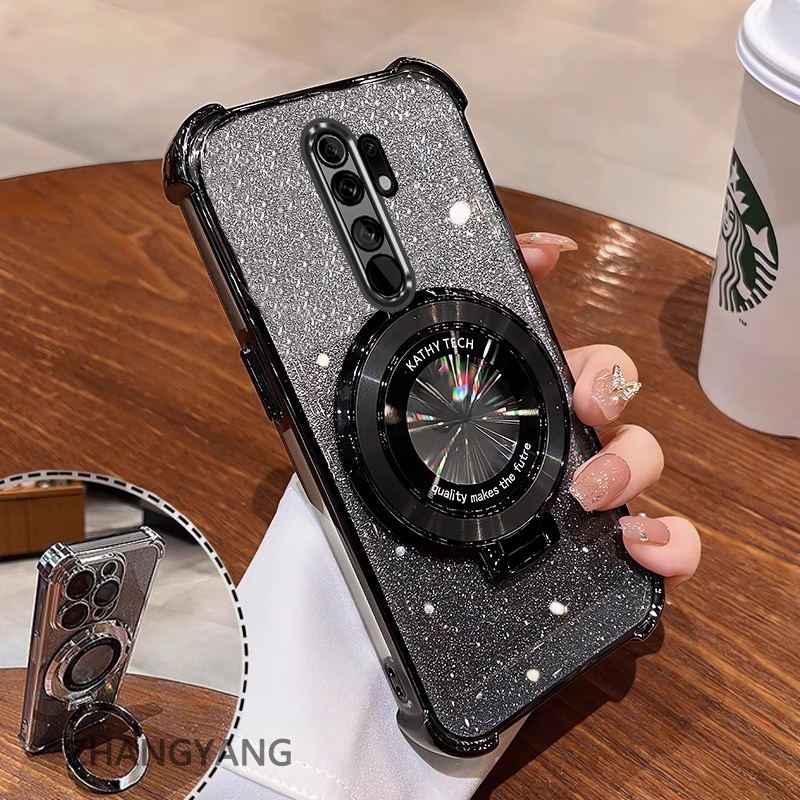Ốp Lưng Cho OPPO A5 2020 A9 2020 Ốp Điện Thoại Mạ Điện Bốn Góc Chống Rơi Thẩm Mỹ Giấy Lấp Lánh Thiết Kế Mới Giá Đỡ Điện Thoại TPU Mềm