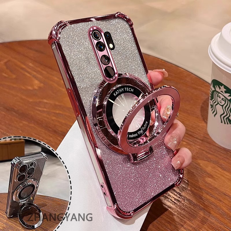 Ốp Lưng Cho OPPO A5 2020 A9 2020 Ốp Điện Thoại Mạ Điện Bốn Góc Chống Rơi Thẩm Mỹ Giấy Lấp Lánh Thiết Kế Mới Giá Đỡ Điện Thoại TPU Mềm