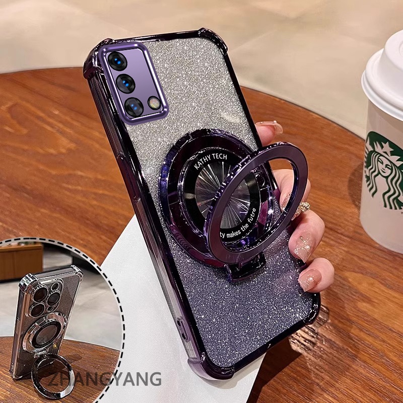 Ốp Lưng Cho OPPO A74 4G A95 4G Vỏ Điện Thoại Mạ Điện Bốn Góc Chống Rơi Thẩm Mỹ Giấy Lấp Lánh Thiết Kế Mới Giá Đỡ Điện Thoại TPU Mềm