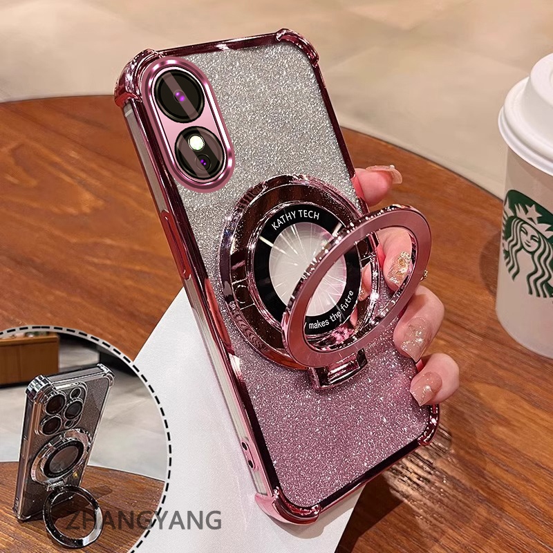 Ốp Lưng Cho OPPO A78 5G A58 5G Vỏ Điện Thoại Mạ Điện Bốn Góc Chống Rơi Thẩm Mỹ Giấy Lấp Lánh Thiết Kế Mới Giá Đỡ Điện Thoại TPU Mềm