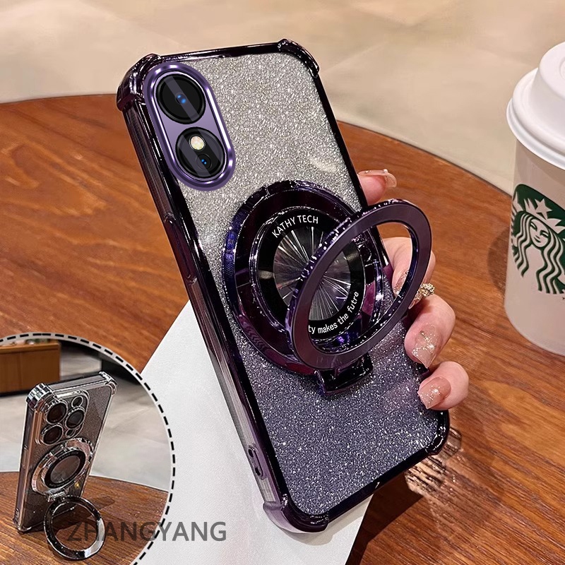 Ốp Lưng Cho OPPO A78 5G A58 5G Vỏ Điện Thoại Mạ Điện Bốn Góc Chống Rơi Thẩm Mỹ Giấy Lấp Lánh Thiết Kế Mới Giá Đỡ Điện Thoại TPU Mềm