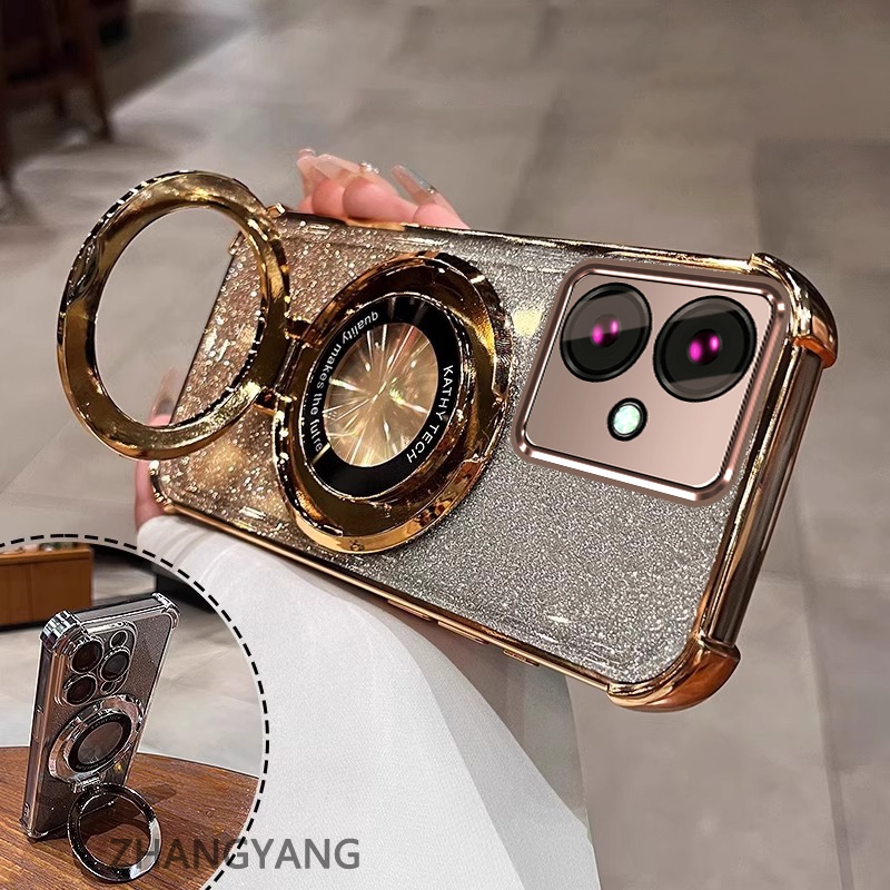 Ốp Lưng Cho OPPO reno 11F 5G Bốn Góc Chống Rơi Mạ Điện Thoại Thẩm Mỹ Giấy Lấp Lánh Thiết Kế Mới Giá Đỡ Điện Thoại TPU Mềm Trường Hợp