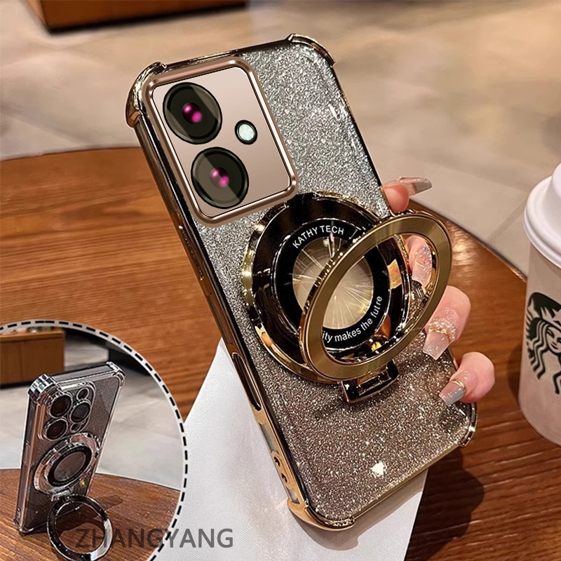 Ốp Lưng Cho OPPO reno 11F 5G Bốn Góc Chống Rơi Mạ Điện Thoại Thẩm Mỹ Giấy Lấp Lánh Thiết Kế Mới Giá Đỡ Điện Thoại TPU Mềm Trường Hợp