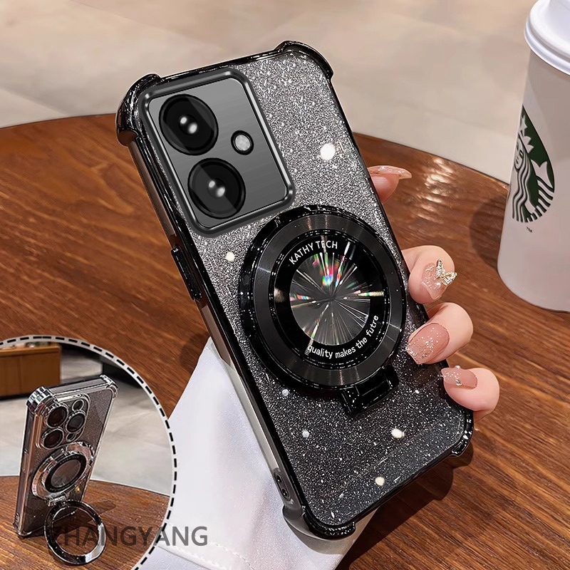 Ốp Lưng Cho OPPO reno 11F 5G Bốn Góc Chống Rơi Mạ Điện Thoại Thẩm Mỹ Giấy Lấp Lánh Thiết Kế Mới Giá Đỡ Điện Thoại TPU Mềm Trường Hợp