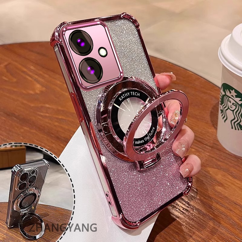 Ốp Lưng Cho OPPO reno 11F 5G Bốn Góc Chống Rơi Mạ Điện Thoại Thẩm Mỹ Giấy Lấp Lánh Thiết Kế Mới Giá Đỡ Điện Thoại TPU Mềm Trường Hợp