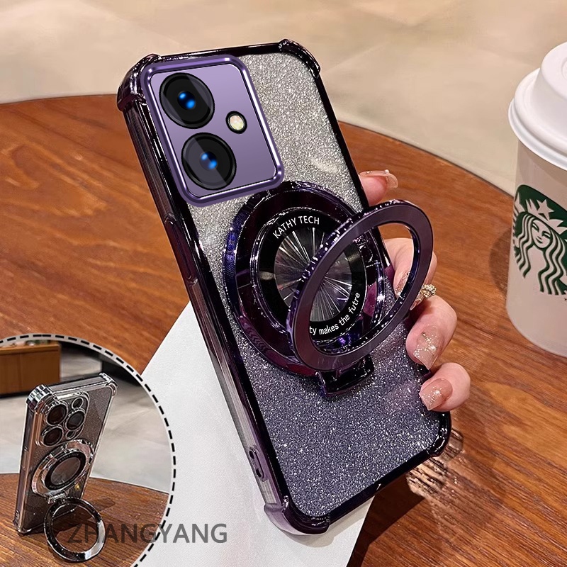 Ốp Lưng Cho OPPO reno 11F 5G Bốn Góc Chống Rơi Mạ Điện Thoại Thẩm Mỹ Giấy Lấp Lánh Thiết Kế Mới Giá Đỡ Điện Thoại TPU Mềm Trường Hợp