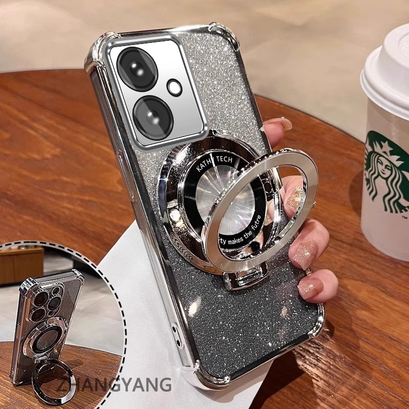Ốp Lưng Cho OPPO reno 11F 5G Bốn Góc Chống Rơi Mạ Điện Thoại Thẩm Mỹ Giấy Lấp Lánh Thiết Kế Mới Giá Đỡ Điện Thoại TPU Mềm Trường Hợp