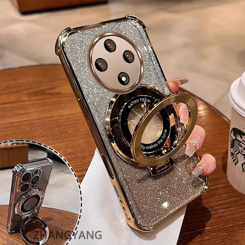 Ốp Lưng Cho OPPO reno 12F 5G Bốn Góc Chống Rơi Mạ Điện Thoại Thẩm Mỹ Giấy Lấp Lánh Thiết Kế Mới Giá Đỡ Điện Thoại TPU Mềm Trường Hợp