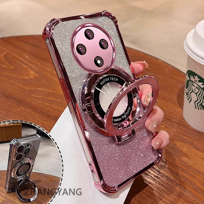 Ốp Lưng Cho OPPO reno 12F 5G Bốn Góc Chống Rơi Mạ Điện Thoại Thẩm Mỹ Giấy Lấp Lánh Thiết Kế Mới Giá Đỡ Điện Thoại TPU Mềm Trường Hợp