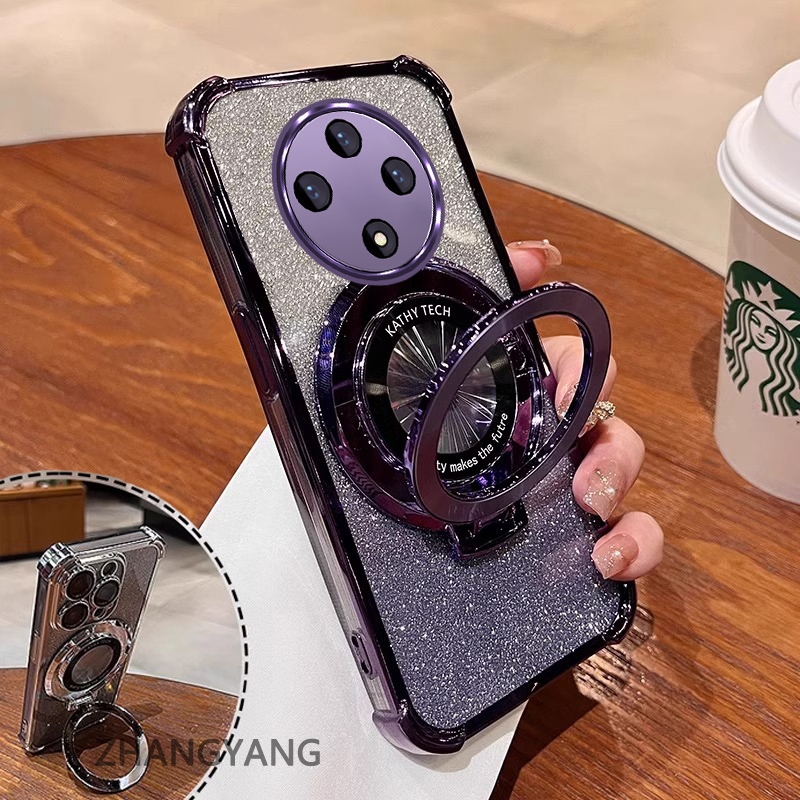Ốp Lưng Cho OPPO reno 12F 5G Bốn Góc Chống Rơi Mạ Điện Thoại Thẩm Mỹ Giấy Lấp Lánh Thiết Kế Mới Giá Đỡ Điện Thoại TPU Mềm Trường Hợp