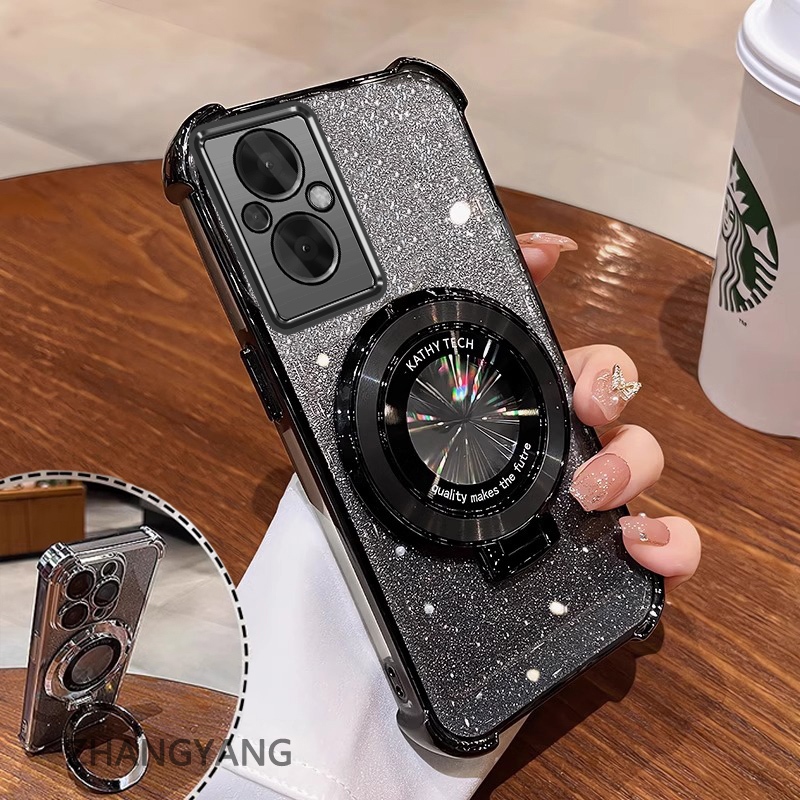 Ốp Lưng Cho OPPO RENO 7Z 5G RENO 8Z 5G Ốp Điện Thoại Mạ Điện Bốn Góc Chống Rơi Thẩm Mỹ Giấy Lấp Lánh Thiết Kế Mới Giá Đỡ Điện Thoại TPU Mềm