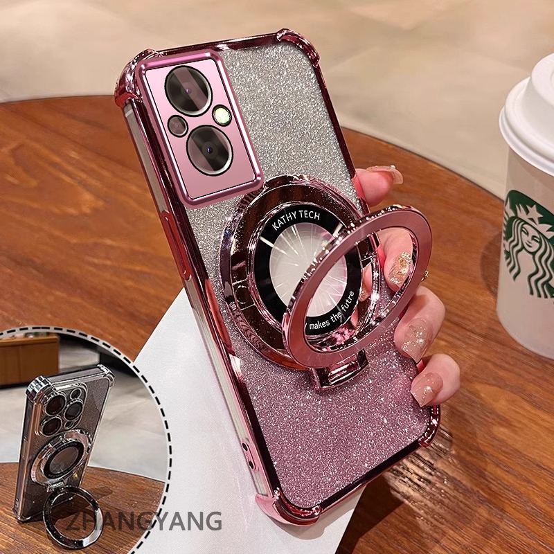 Ốp Lưng Cho OPPO RENO 7Z 5G RENO 8Z 5G Ốp Điện Thoại Mạ Điện Bốn Góc Chống Rơi Thẩm Mỹ Giấy Lấp Lánh Thiết Kế Mới Giá Đỡ Điện Thoại TPU Mềm