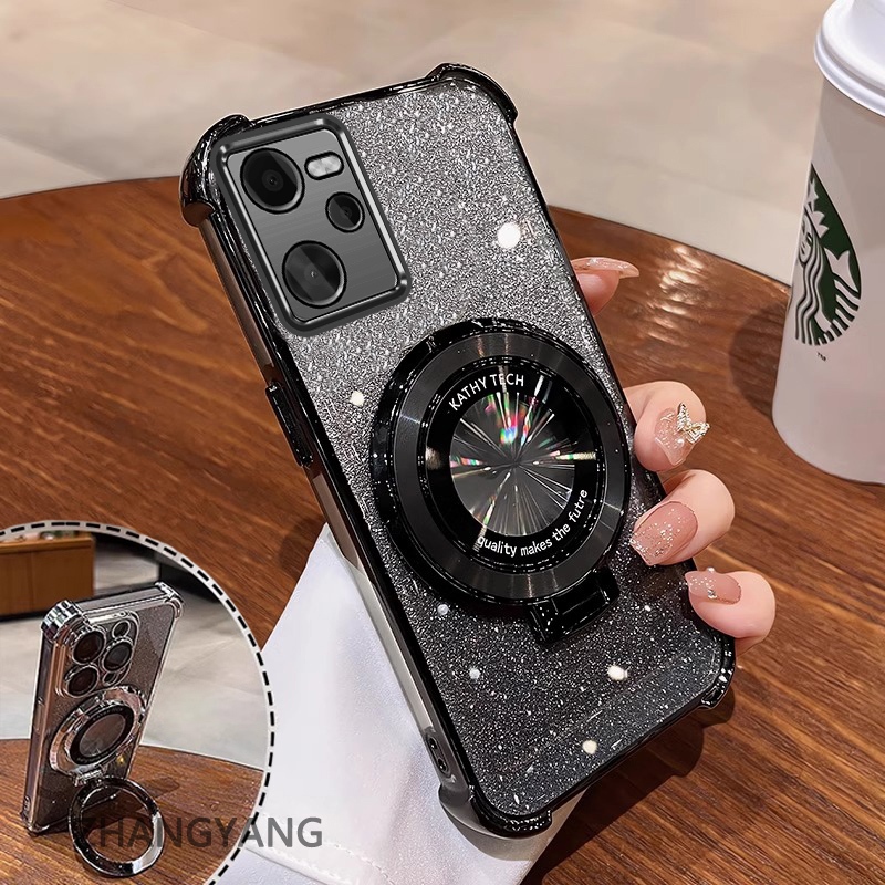Ốp Lưng Cho Realme C35 Bốn Góc Chống Rơi Mạ Điện Ốp Lưng Thẩm Mỹ Giấy Lấp Lánh Thiết Kế Mới Giá Đỡ Điện Thoại TPU Mềm Trường Hợp