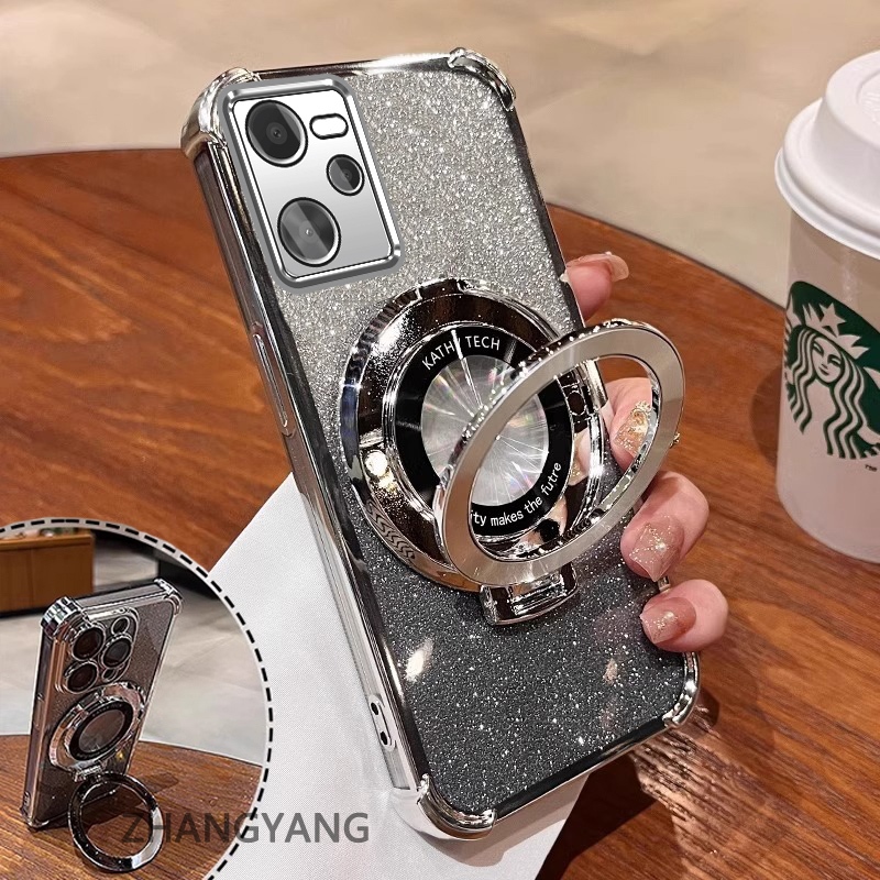Ốp Lưng Cho Realme C35 Bốn Góc Chống Rơi Mạ Điện Ốp Lưng Thẩm Mỹ Giấy Lấp Lánh Thiết Kế Mới Giá Đỡ Điện Thoại TPU Mềm Trường Hợp