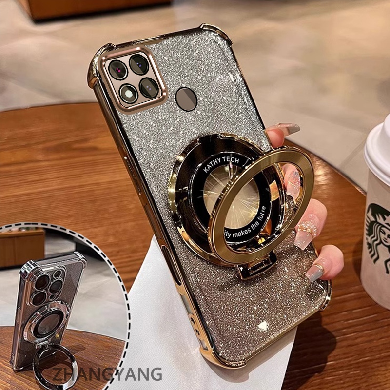 Ốp Lưng Cho Redmi 9c 10A Bốn Góc Chống Rơi Mạ Điện Ốp Lưng Thẩm Mỹ Giấy Lấp Lánh Thiết Kế Mới Giá Đỡ Điện Thoại TPU Mềm Trường Hợp