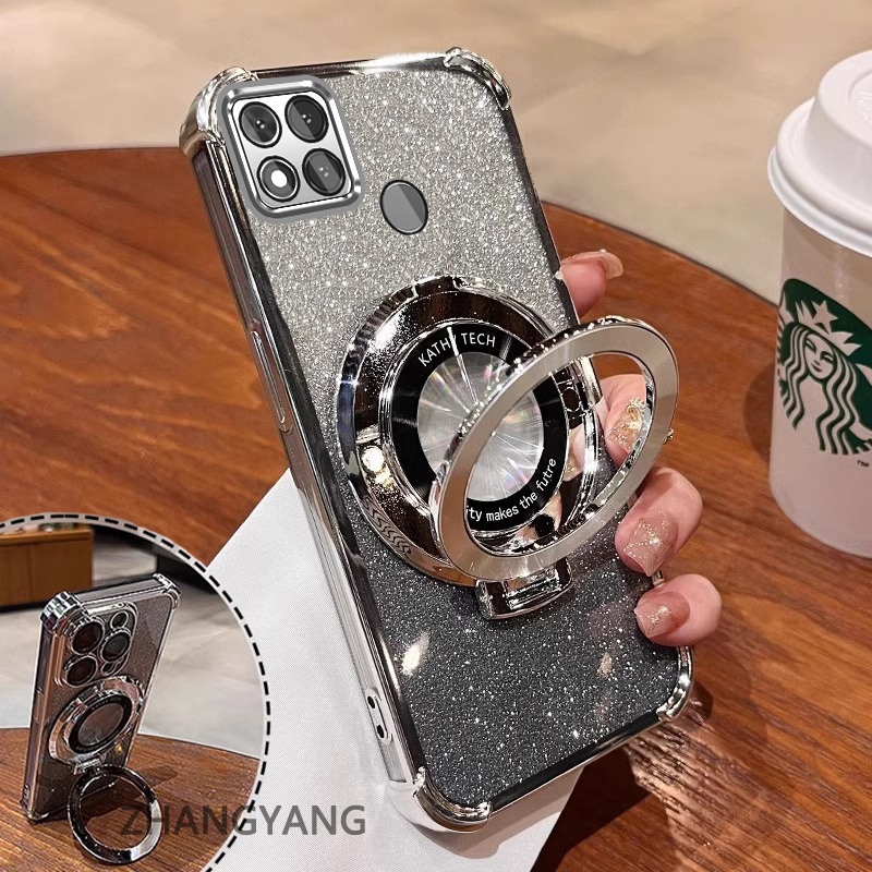 Ốp Lưng Cho Redmi 9c 10A Bốn Góc Chống Rơi Mạ Điện Ốp Lưng Thẩm Mỹ Giấy Lấp Lánh Thiết Kế Mới Giá Đỡ Điện Thoại TPU Mềm Trường Hợp