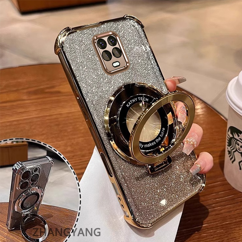 Ốp Lưng Cho Redmi note 9s note 9 Pro Bốn Góc Chống Rơi Mạ Điện Thoại Thẩm Mỹ Giấy Lấp Lánh Thiết Kế Mới Giá Đỡ Điện Thoại TPU Mềm case