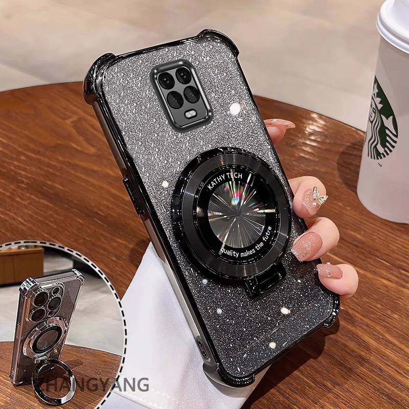 Ốp Lưng Cho Redmi note 9s note 9 Pro Bốn Góc Chống Rơi Mạ Điện Thoại Thẩm Mỹ Giấy Lấp Lánh Thiết Kế Mới Giá Đỡ Điện Thoại TPU Mềm case