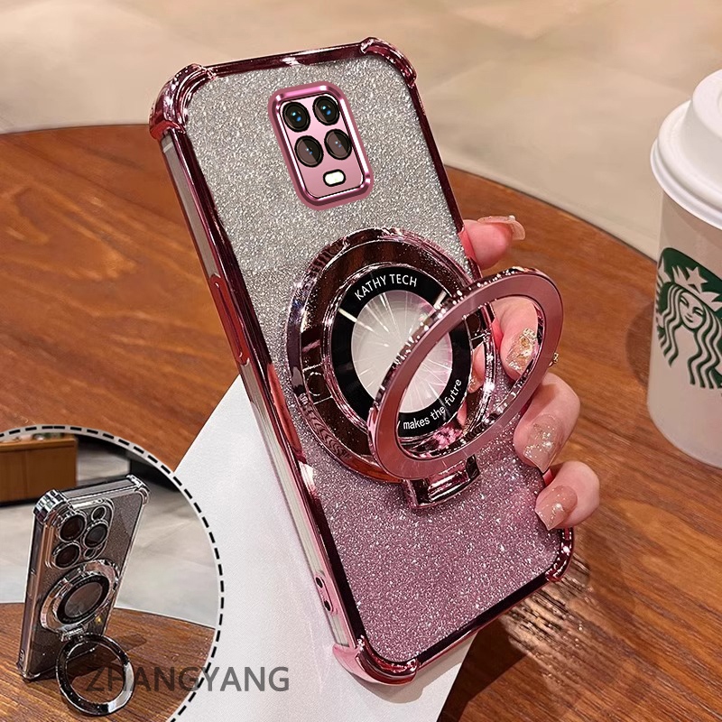 Ốp Lưng Cho Redmi note 9s note 9 Pro Bốn Góc Chống Rơi Mạ Điện Thoại Thẩm Mỹ Giấy Lấp Lánh Thiết Kế Mới Giá Đỡ Điện Thoại TPU Mềm case
