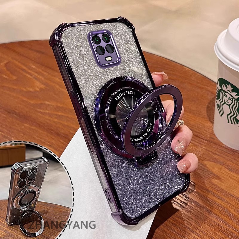 Ốp Lưng Cho Redmi note 9s note 9 Pro Bốn Góc Chống Rơi Mạ Điện Thoại Thẩm Mỹ Giấy Lấp Lánh Thiết Kế Mới Giá Đỡ Điện Thoại TPU Mềm case
