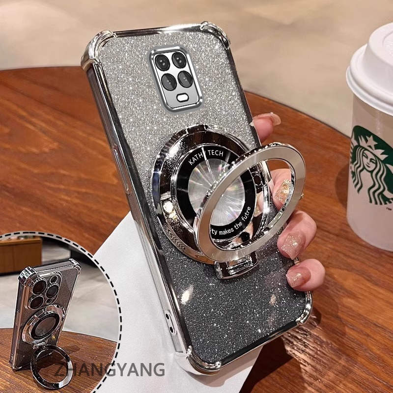 Ốp Lưng Cho Redmi note 9s note 9 Pro Bốn Góc Chống Rơi Mạ Điện Thoại Thẩm Mỹ Giấy Lấp Lánh Thiết Kế Mới Giá Đỡ Điện Thoại TPU Mềm case