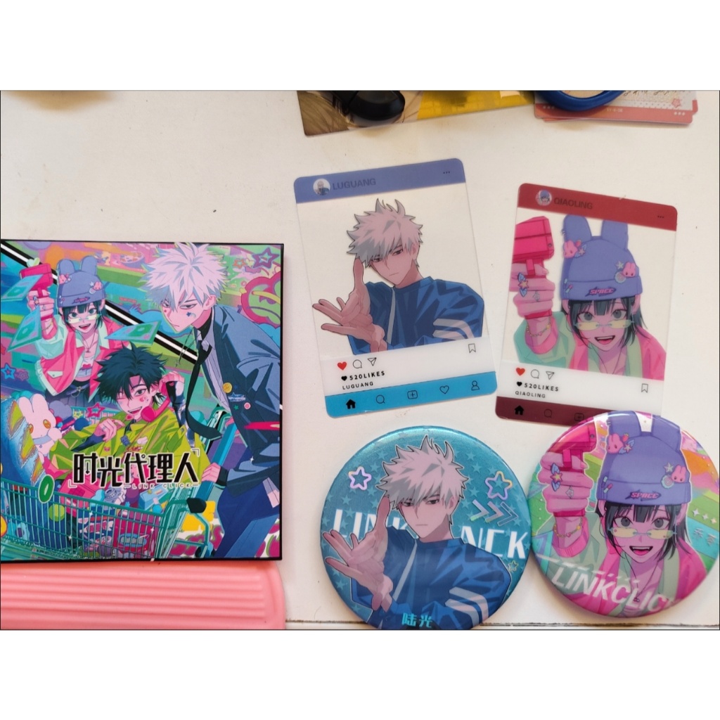 Link Click Blind Box Set – Huy hiệu thiếc 75mm & Thẻ trong suốt PVC, Hộp 10 gói, 20 kiểu dáng (10 ngẫu nhiên mỗi hộp)