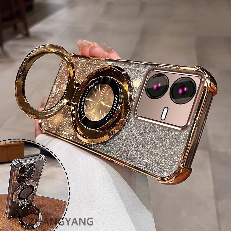Ốp Lưng Cho vivo Y22S Y22 Ốp Điện Thoại Mạ Điện Bốn Góc Chống Rơi Thẩm Mỹ Giấy Lấp Lánh Thiết Kế Mới Giá Đỡ Điện Thoại TPU Mềm Trường Hợp