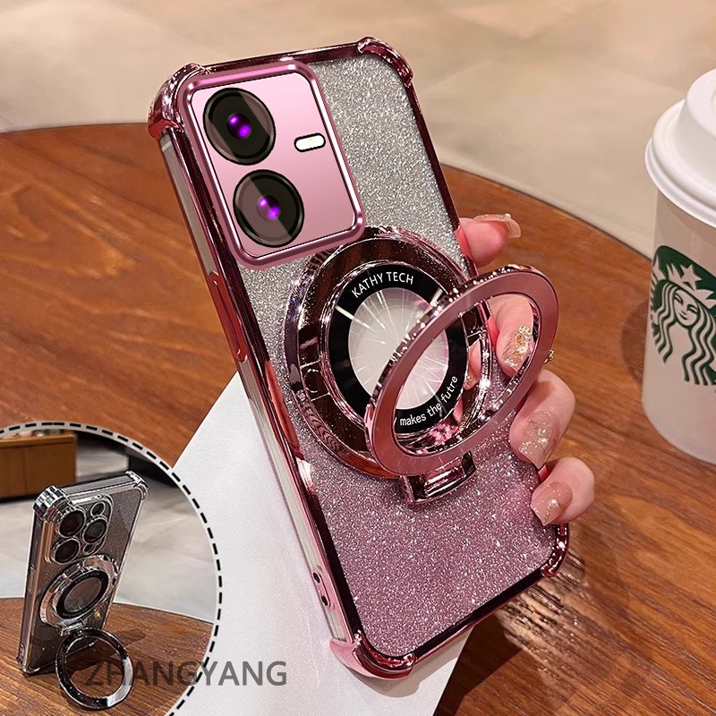 Ốp Lưng Cho vivo Y22S Y22 Ốp Điện Thoại Mạ Điện Bốn Góc Chống Rơi Thẩm Mỹ Giấy Lấp Lánh Thiết Kế Mới Giá Đỡ Điện Thoại TPU Mềm Trường Hợp