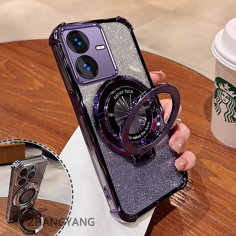 Ốp Lưng Cho vivo Y22S Y22 Ốp Điện Thoại Mạ Điện Bốn Góc Chống Rơi Thẩm Mỹ Giấy Lấp Lánh Thiết Kế Mới Giá Đỡ Điện Thoại TPU Mềm Trường Hợp