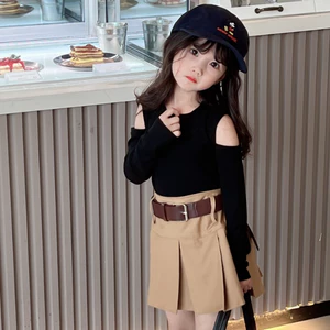 ✨Bộ đồ váy xếp li cho bé gái Áo thun dài tay mùa thu+Bộ váy ngắn 5-14 tuổi