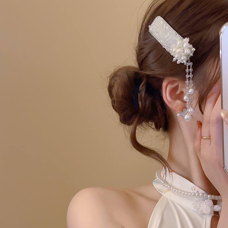 Hàn Quốc Bộ Kim Cương Ngọc Trai Hoa Viền BB Kẹp Niche Cao Cấp Chia Tóc Bên Viền Kẹp Hàng Ngày Đi Làm Phụ Kiện Tóc